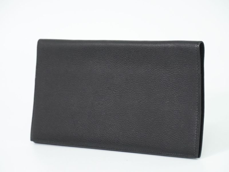 Genuine Hermes Leather Long Wallet Long Wallet Bills □H Mark 2004 Black Wallet