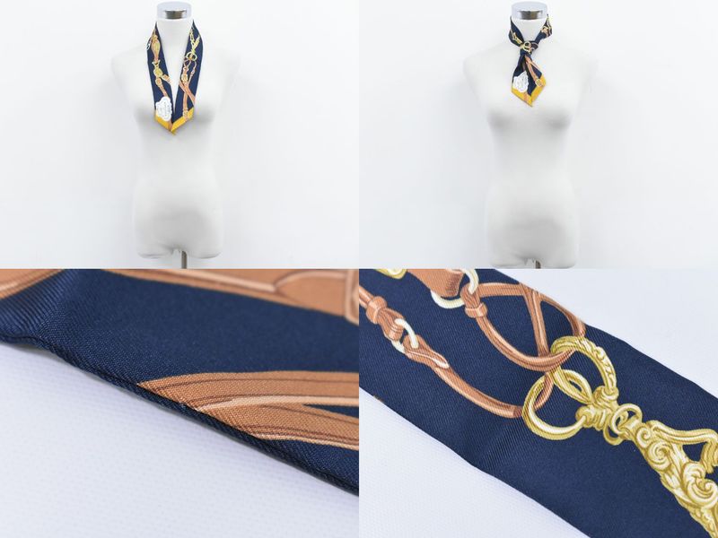 Authentic Hermes Brides De Gala Brides De Gala Twirly Scarf Bandana Silk Navy