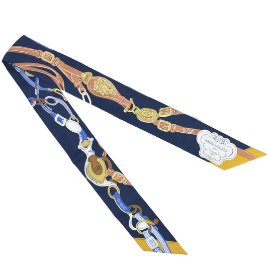 Authentic Hermes Brides De Gala Brides De Gala Twirly Scarf Bandana Silk Navy