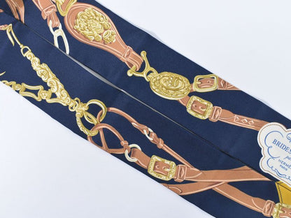 Authentic Hermes Brides De Gala Brides De Gala Twirly Scarf Bandana Silk Navy