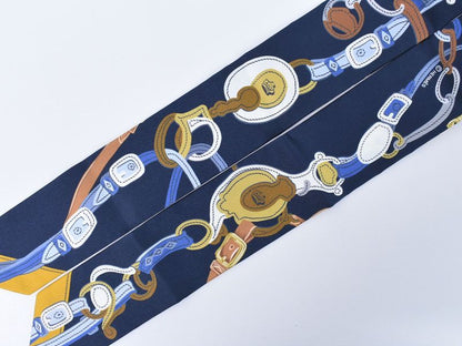 Authentic Hermes Brides De Gala Brides De Gala Twirly Scarf Bandana Silk Navy