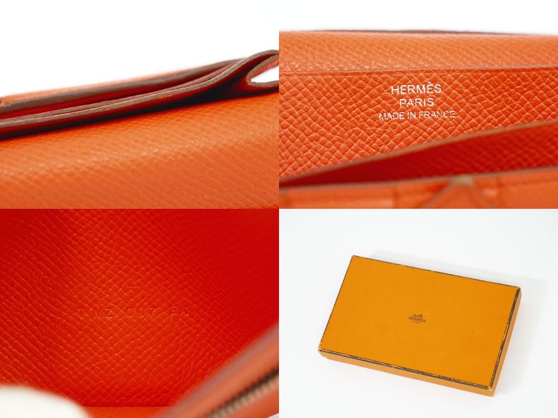 Authentic Hermes Bearn Soufflet Vaux Epsonleather Long Wallet Long Wallet T