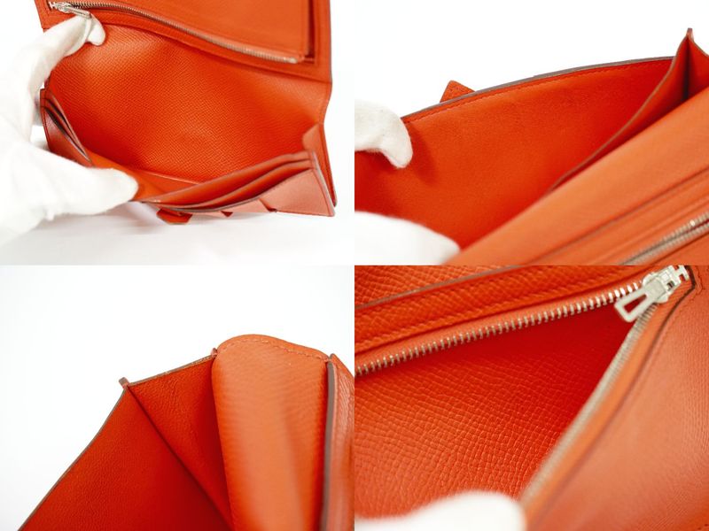 Authentic Hermes Bearn Soufflet Vaux Epsonleather Long Wallet Long Wallet T