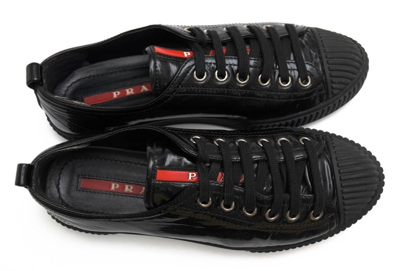 Prada Shoes Sneakers Shoes Low Cut Women Women's Enamel Patent Leather Genuine