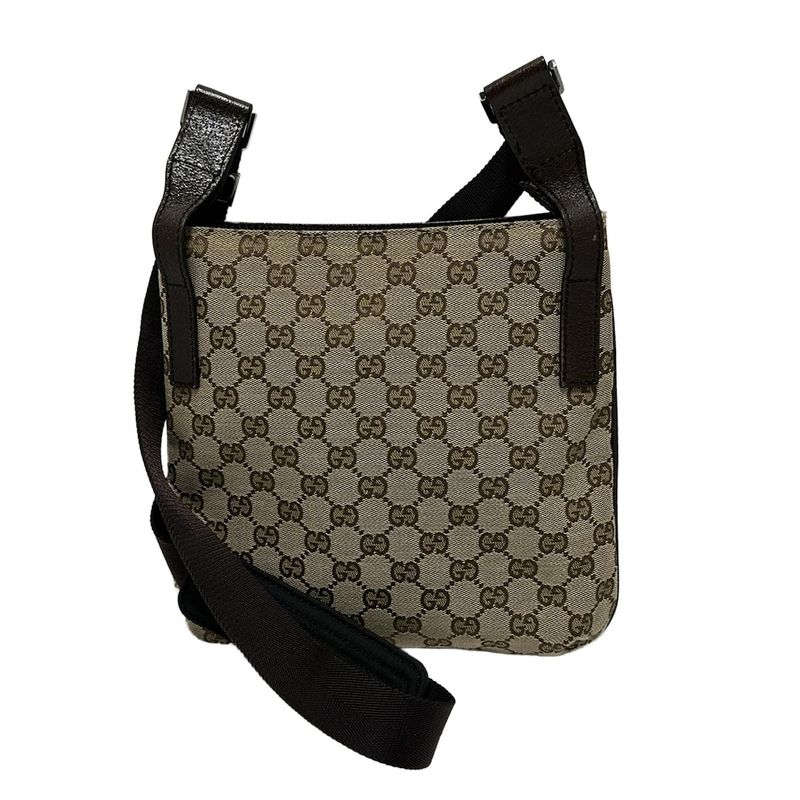 Gucci Shoulder Bag GG Pattern 122793 Beige And Dark Brown Leather