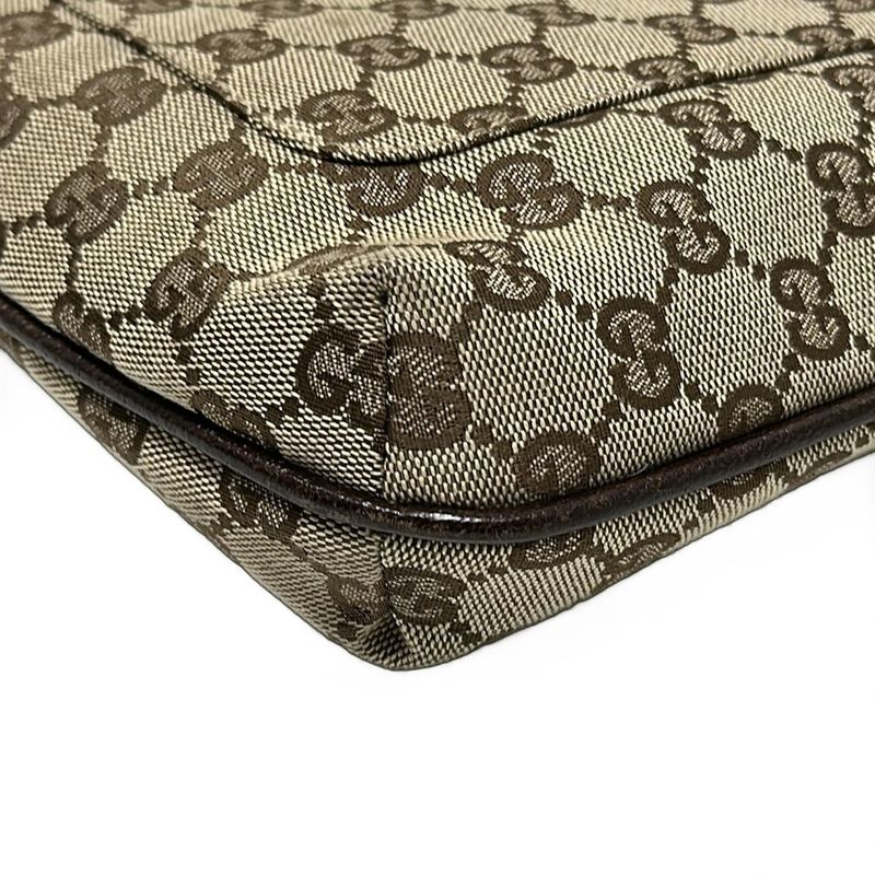 Gucci Shoulder Bag GG Pattern 122793 Beige And Dark Brown Leather
