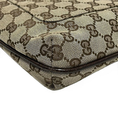 Gucci Shoulder Bag GG Pattern 122793 Beige And Dark Brown Leather