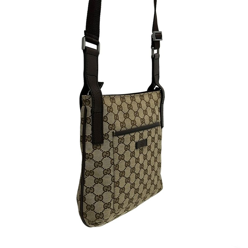 Gucci Shoulder Bag GG Pattern 122793 Beige And Dark Brown Leather