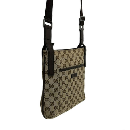 Gucci Shoulder Bag GG Pattern 122793 Beige And Dark Brown Leather