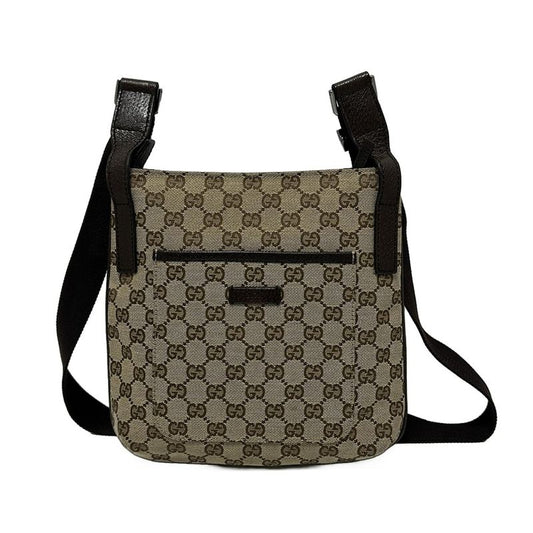 Gucci Shoulder Bag GG Pattern 122793 Beige And Dark Brown Leather