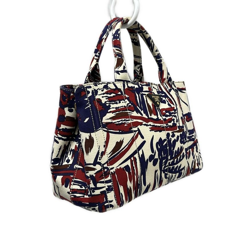 Prada Tote Bag Canapa 1bg155 Ivory X Purple X Red