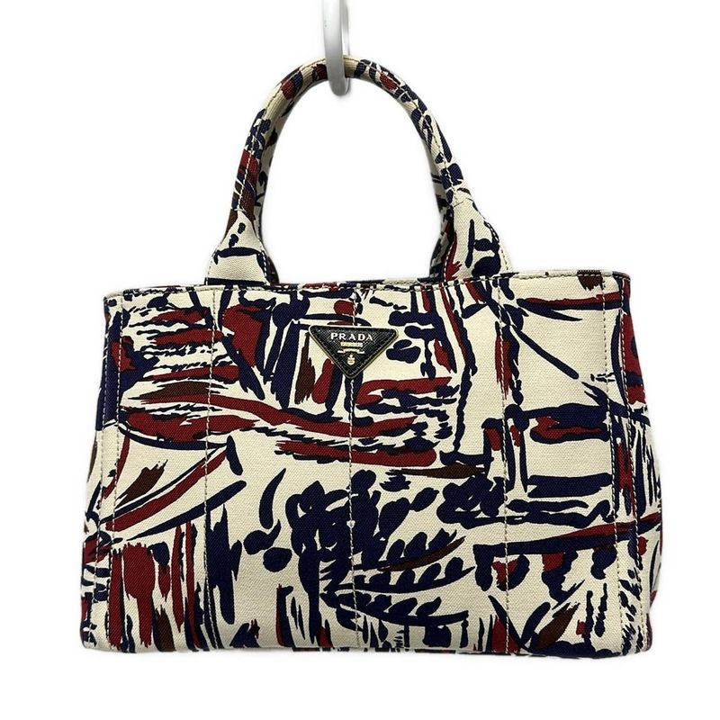 Prada Tote Bag Canapa 1bg155 Ivory X Purple X Red