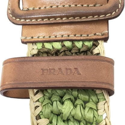 Prada Belt 85/34 - Light Green Dark Brown And Beige Striped/braided Leather
