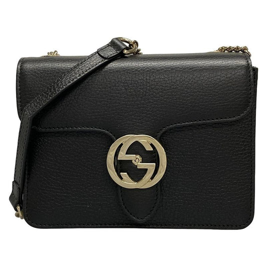 Gucci Shoulder Bag Interlocking G 510304 Black Leather