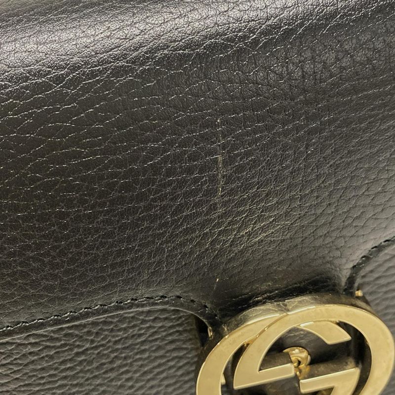Gucci Shoulder Bag Interlocking G 510304 Black Leather
