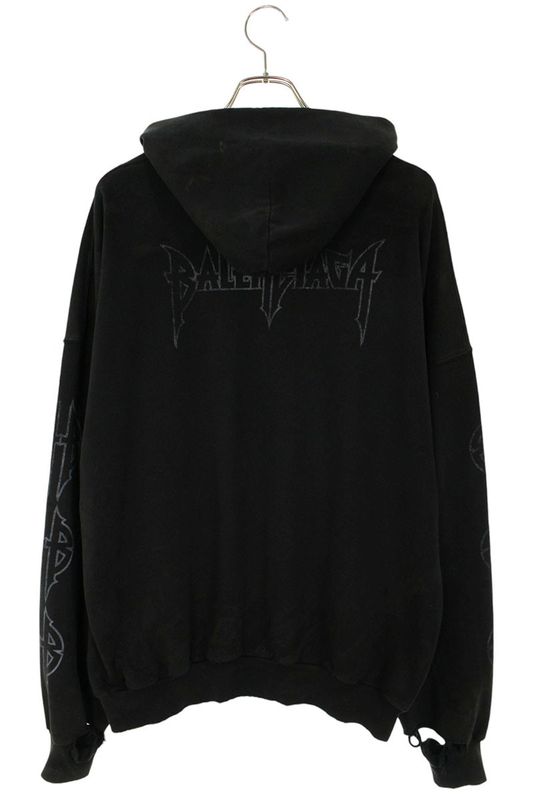 Balenciaga 744462 Tqvx7 Paris Moon Vintage Finish Metal Logo Hoodie Men 1