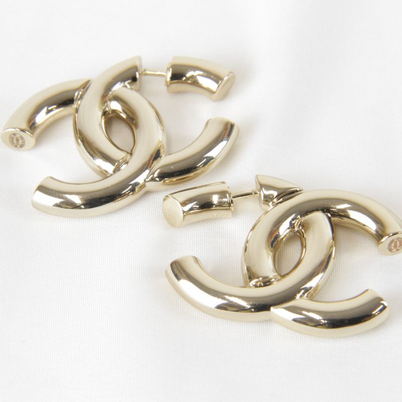 Metal Chanel Coco Mark Earrings Gold Color