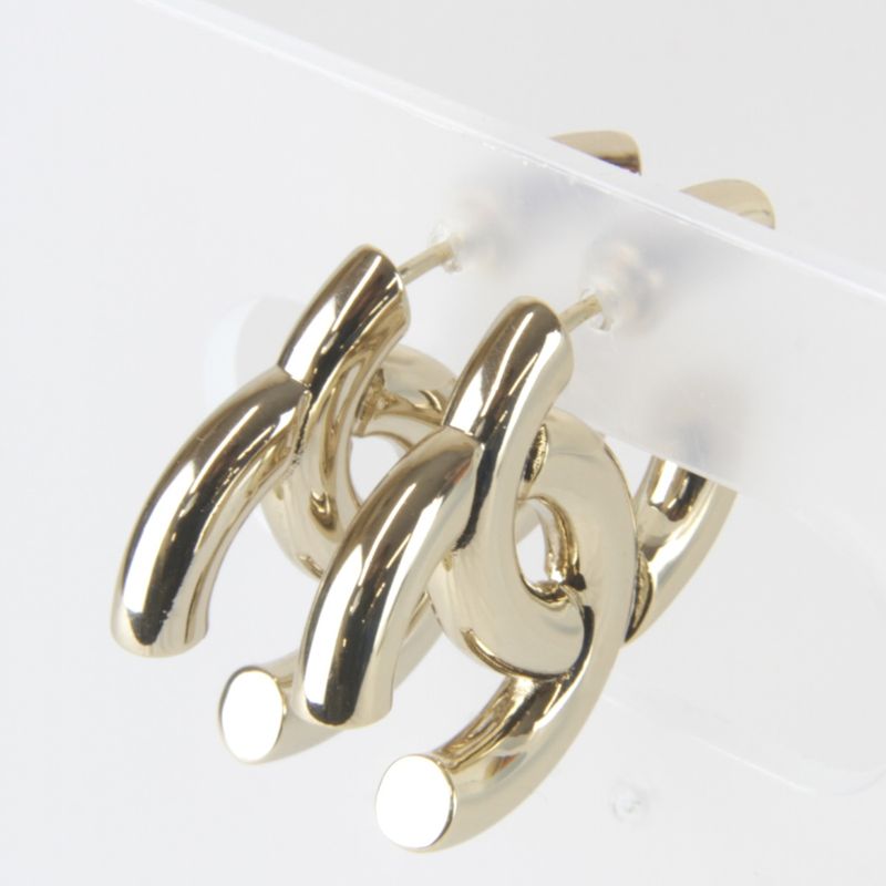 Metal Chanel Coco Mark Earrings Gold Color
