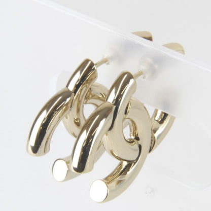 Metal Chanel Coco Mark Earrings Gold Color