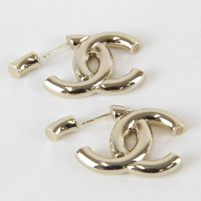 Metal Chanel Coco Mark Earrings Gold Color