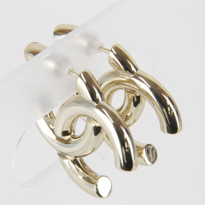 Metal Chanel Coco Mark Earrings Gold Color