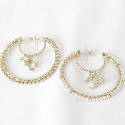 Metal Chanel Pearl/rhinestone Hoop Earrings With Box