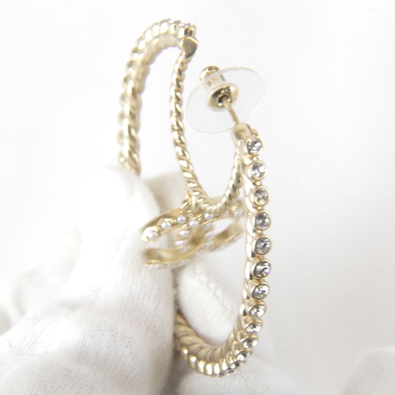 Metal Chanel Pearl/rhinestone Hoop Earrings With Box