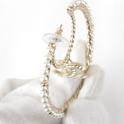 Metal Chanel Pearl/rhinestone Hoop Earrings With Box