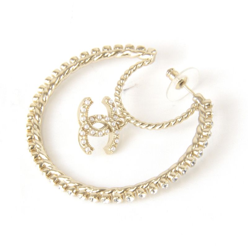 Metal Chanel Pearl/rhinestone Hoop Earrings With Box