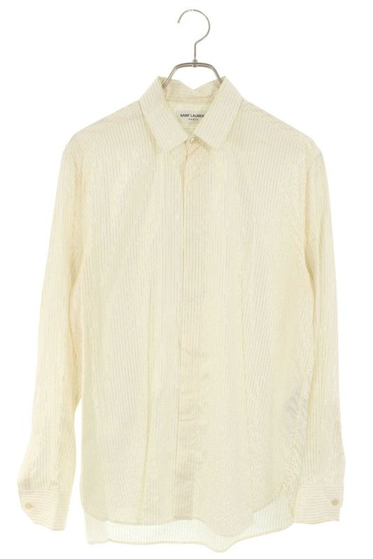Saint Laurent Paris 646850 Y2e03 Striped Silk Long Sleeve Shirt Men 37