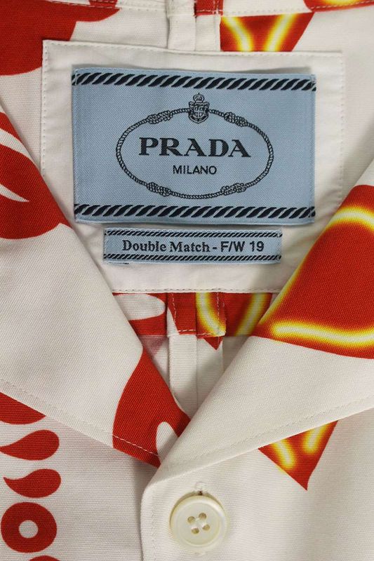 Prada Ucs319 All Over Design Open Collar Short Sleeve Shirt Men's XL