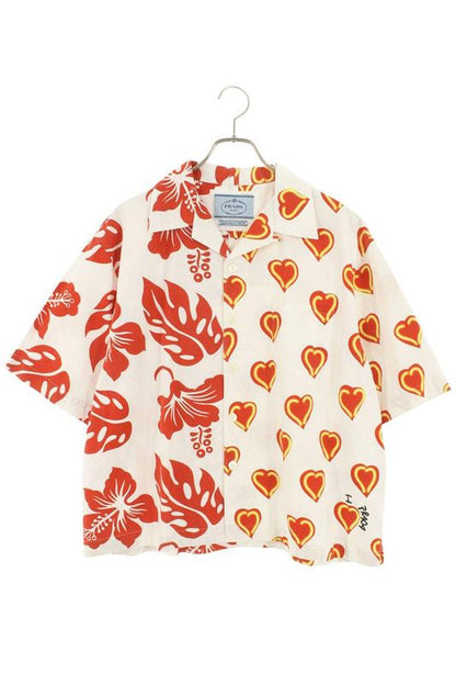 Prada Ucs319 All Over Design Open Collar Short Sleeve Shirt Men's XL