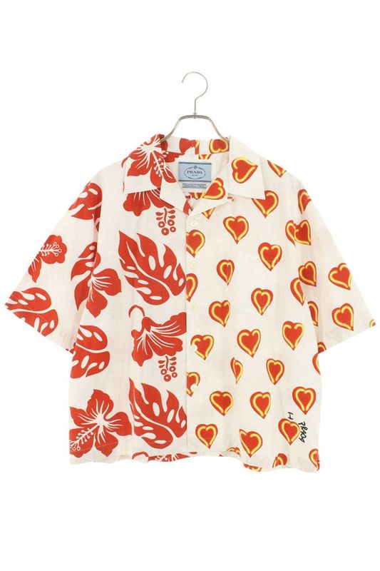 Prada Ucs319 All Over Design Open Collar Short Sleeve Shirt Men's XL