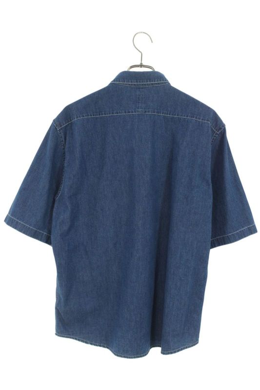 Hermes H556200ha Leather Tab Flap Pocket Denim Short Sleeve Shirt Men's 40