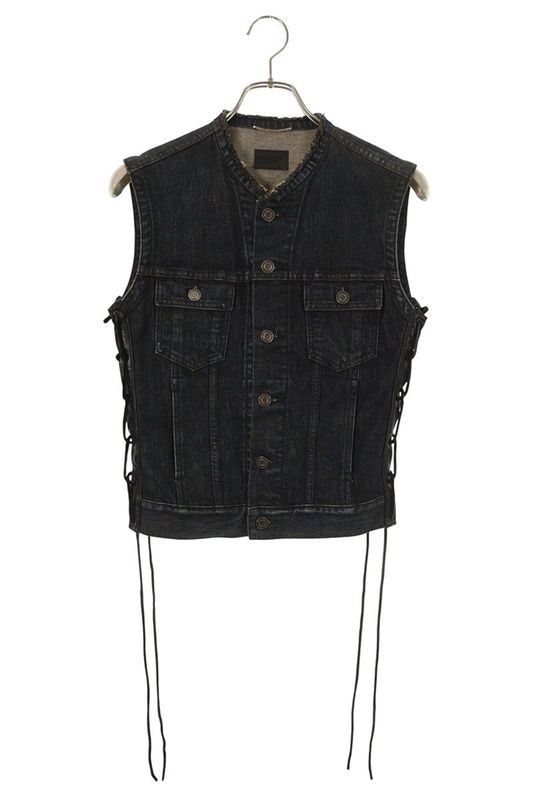 Saint Laurent Paris 315422 Yu068 Leather Denim Vest With Straps Men's XS