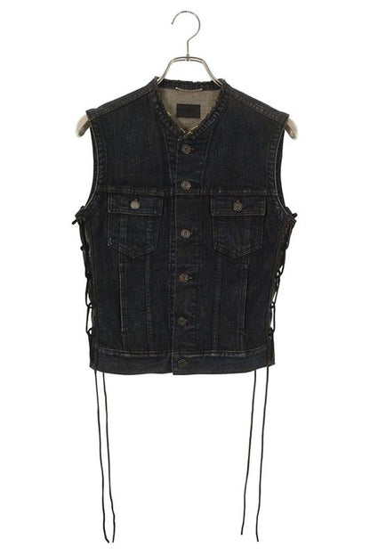 Saint Laurent Paris 315422 Yu068 Leather Denim Vest With Straps Men's XS