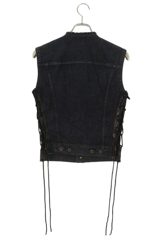 Saint Laurent Paris 315422 Yu068 Leather Denim Vest With Straps Men's XS