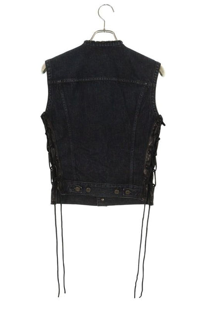 Saint Laurent Paris 315422 Yu068 Leather Denim Vest With Straps Men's XS