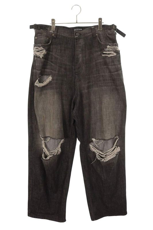 Balenciaga 697833 Txe06 Damaged Destroyed Baggy Denim Pants Men's M