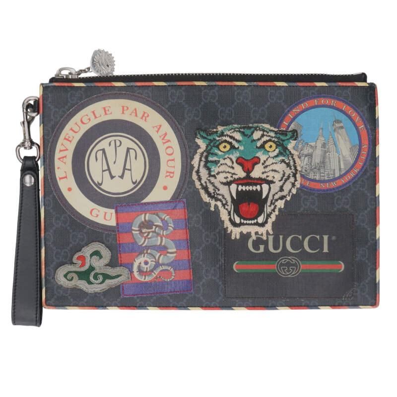 Gucci 496346 GG Supreme Night Courier Clutch Bag Men's