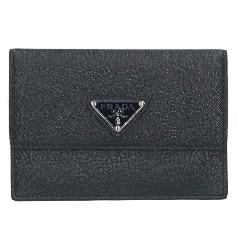 Prada Triangle Plate Saffiano Pass Card Case Men's