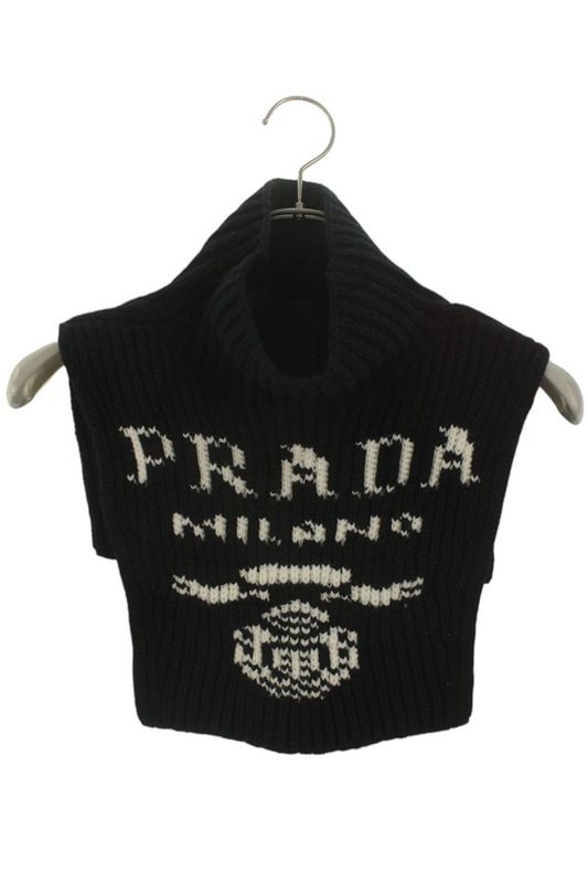 Prada Ums417 Front Logo High Neck Cashmere Scarf Knit Men's ONE SIZE