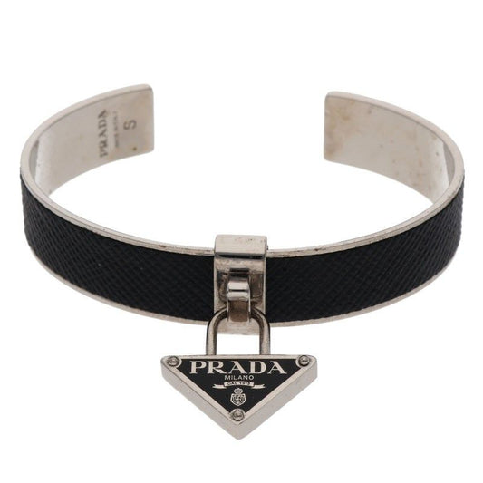 Prada Triangle Logo Metal Leather Bracelet Men's