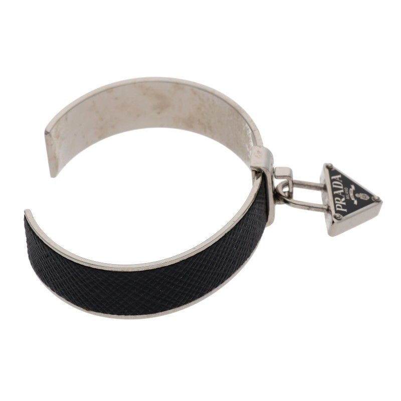 Prada Triangle Logo Metal Leather Bracelet Men's