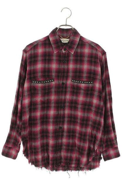 Saint Laurent Paris 420341 Y285k Studded Check Long Sleeve Shirt Women's XS