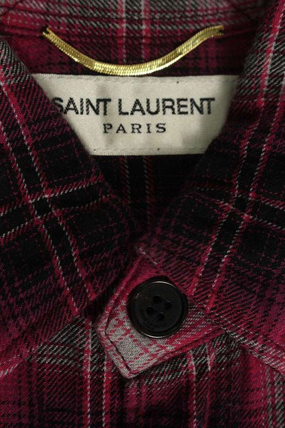 Saint Laurent Paris 420341 Y285k Studded Check Long Sleeve Shirt Women's XS