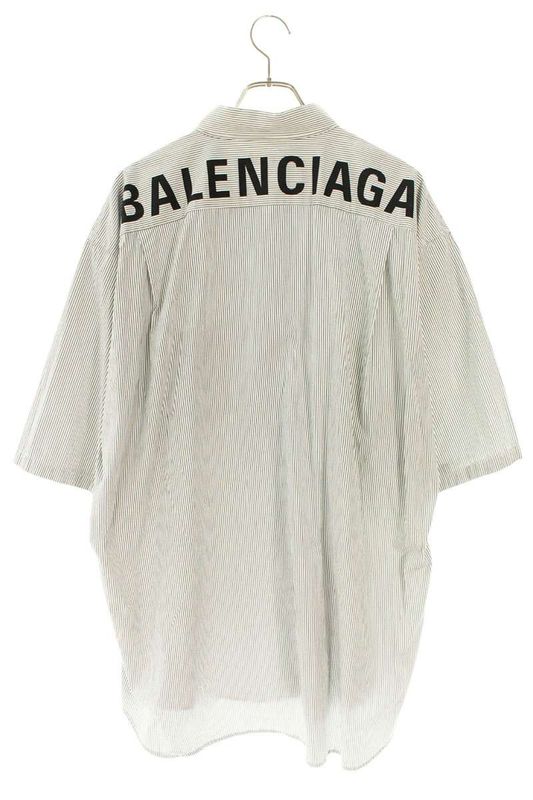 Balenciaga 19SS 556913 Tem15 Back Logo Oversized Stripe Short Sleeve Shirt Men