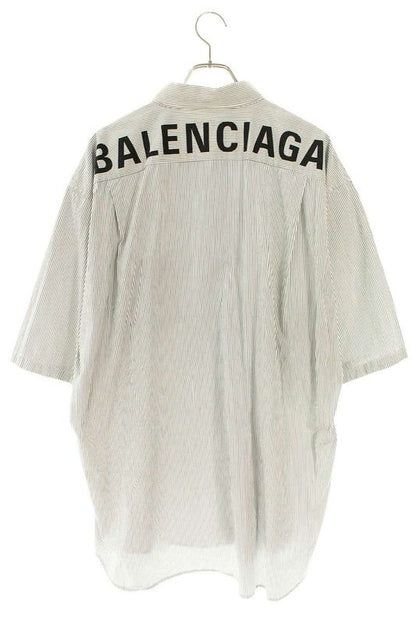 Balenciaga 19SS 556913 Tem15 Back Logo Oversized Stripe Short Sleeve Shirt Men
