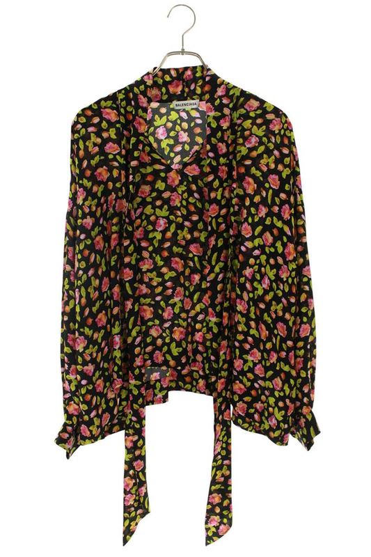 Balenciaga 482308 Tfl75 Floral Print Scarf Collar Pullover Long Sleeve Shirt