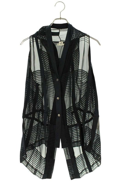 Hermes Cotton Silk Sleeveless Checked Sleeveless Shirt Women's 42